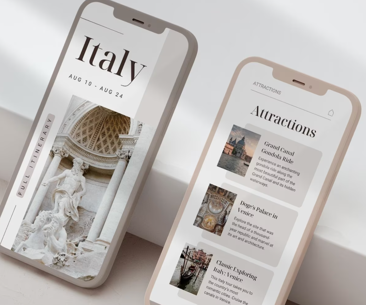 Two phones with the templates on the screens