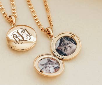 lifestyle image of locket with photos of cat inside