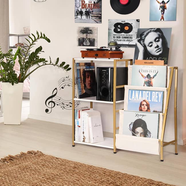 Patiojoy Home Record Player Stand w/ Storage 3-Tier Vinyl Record Storage Cabinet Turntable Stand w/ Charging Station Open Shelf & 4 Dividers Black Patiojoy Home Record Player Stand w/ Storage 3-Tier Vinyl Record Storage Cabinet Turntable Stand w/ Charging Station Open Shelf & 4 Dividers Black