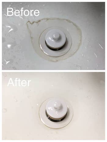 before of a hard water stain in a bathtub and after completely clean