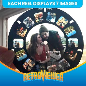 A photo of a reel with a large photo in the center with custom text, and seven images the viewer can swap in between