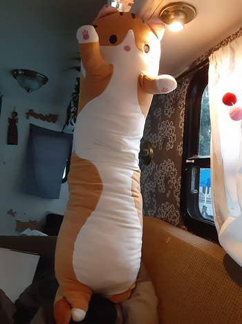 Reviewer image of the red cat body pillow