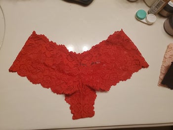 reviewer image of the red lace pantie