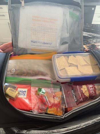 inside of the cooler bag filled with food and snacks