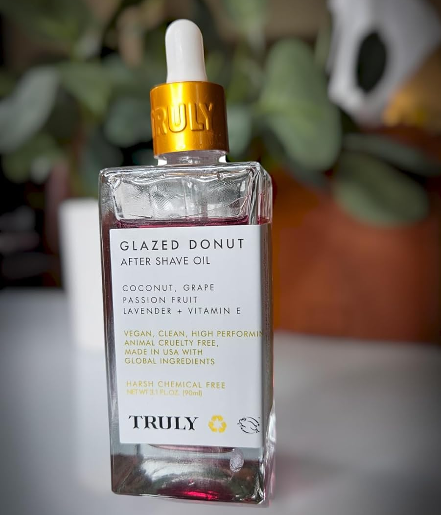 a bottle of the aftershave oil on counter