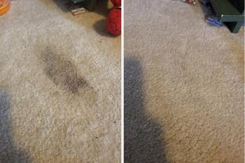 before and after image of a pet stain removed from a carpet 