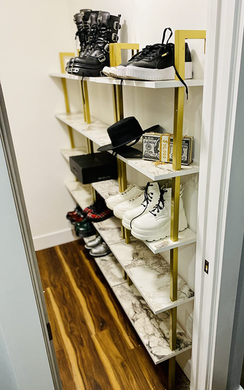Another reviewer photo of two of the shelves holding shoes