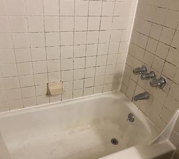reviewer before image of a shower with mold in grout