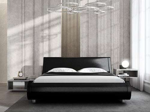 the black faux leather bed frame