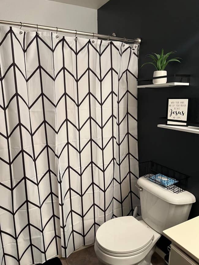 reviewer's geometric shower curtain