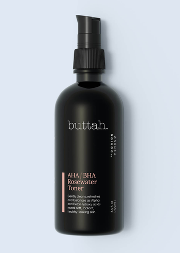 A bottle of the AHA/BHA rose water toner