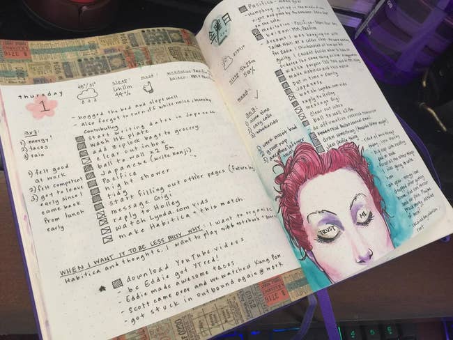 reviewer's bullet journal page showing to-dos and art