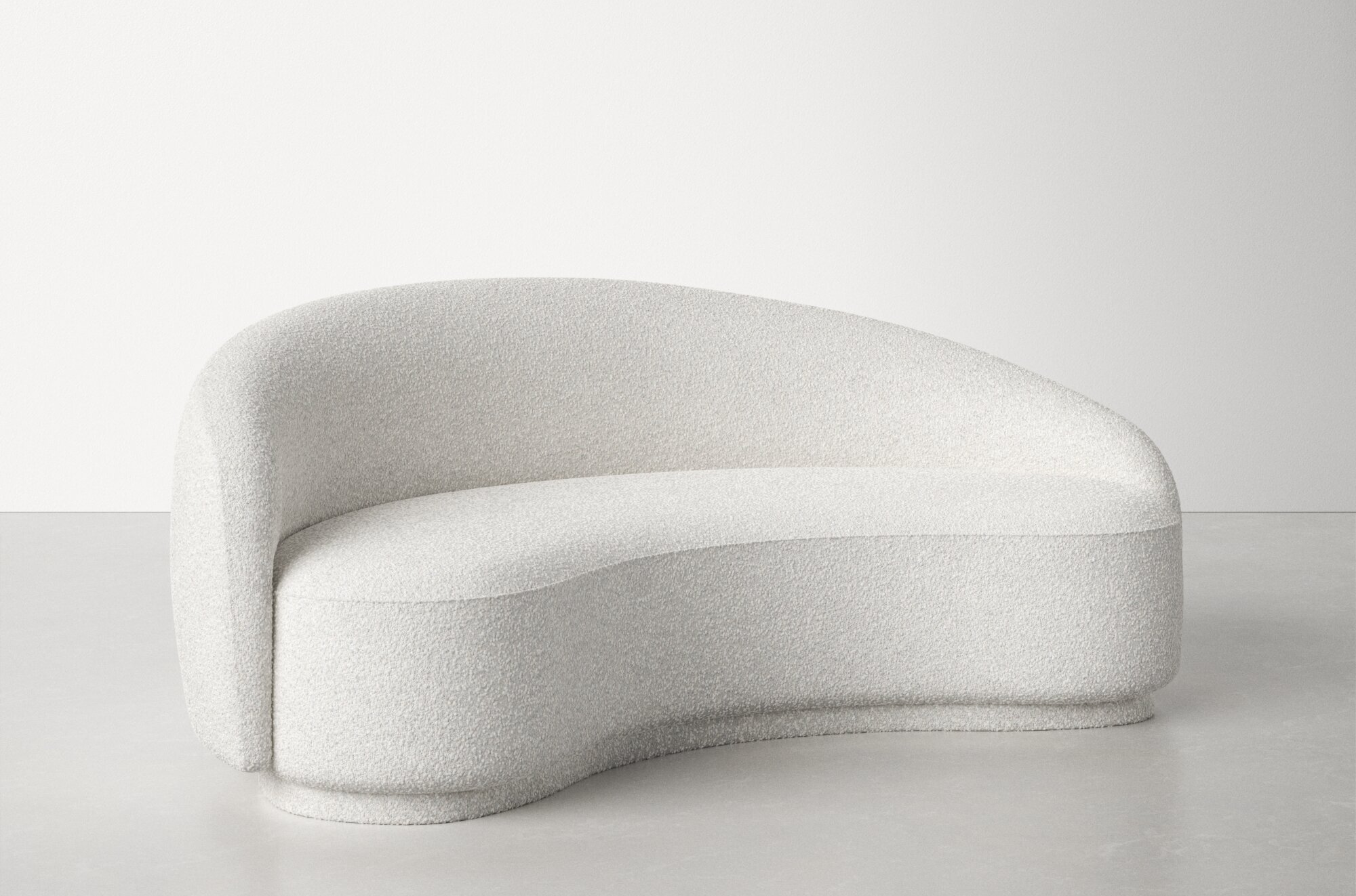 one piece, curved sofa in textured polyester blend 