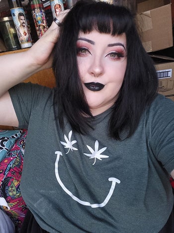 reviewer photo of them wearing the matte liquid lipstick in black