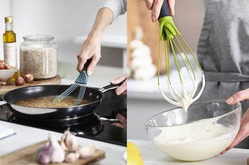  1  successful  a frying cookware  with sauce, the different   successful  a mixing vessel  with cream
