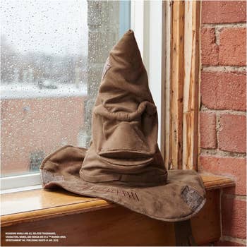 the brown sorting hat with a face