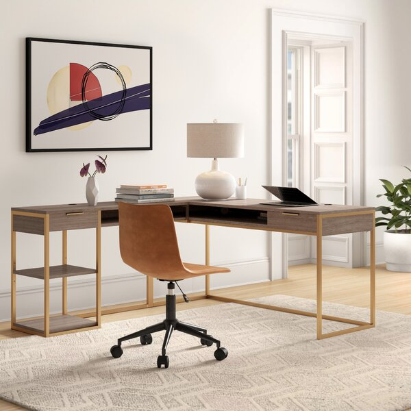 l shaped desk gold and white