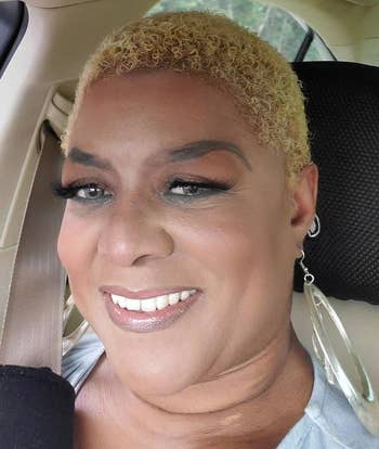 Reviewer wearing foundation that was flawlessly applied with the brush