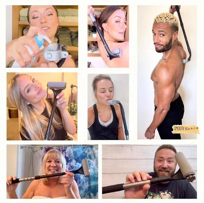 Collage of people using holding the lotion applicator