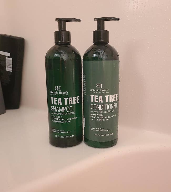 A reviewer photo of the shampoo and conditioner bottles