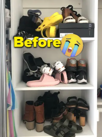 BuzzFeed editor's shoe storage before using product