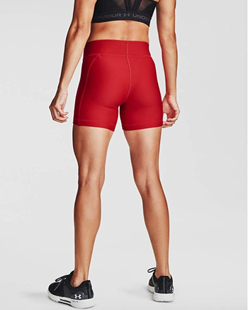 Model wearing them in red showing the back 