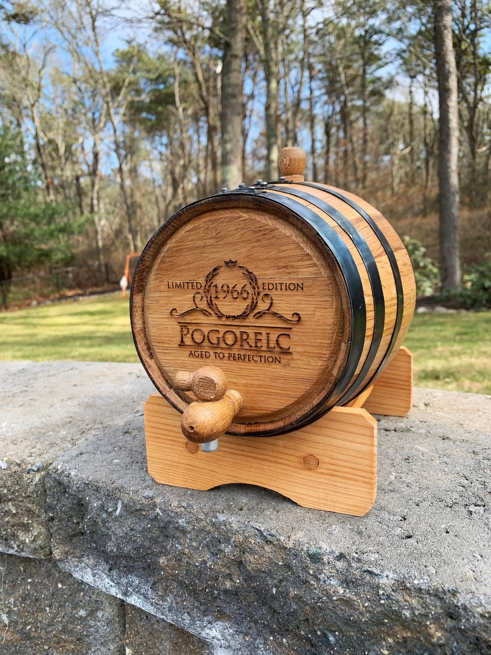 a wooden whiskey barrel