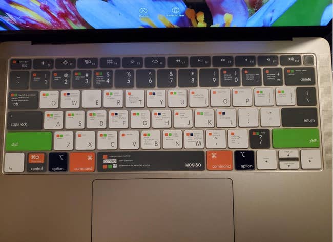 The silicone keyboard duvet in white, sunless, green, and orange displaying shortcut records in small typing on the keys 