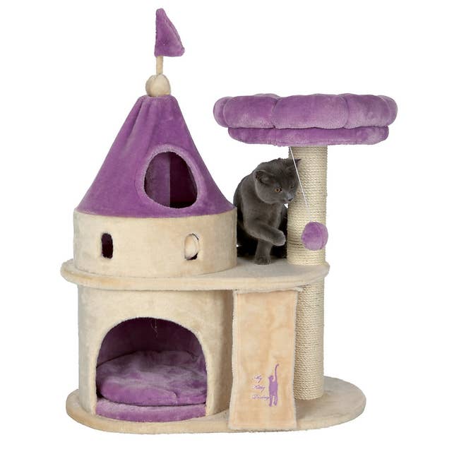 a castle-themed kitten tree