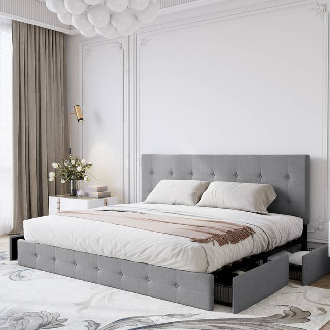 the queen-size storage bed in gray