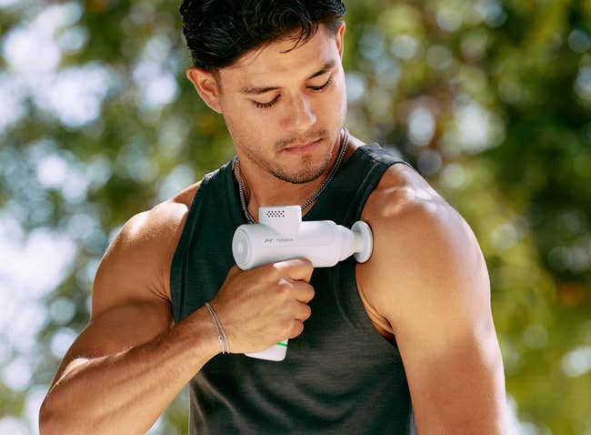 model using massage gun