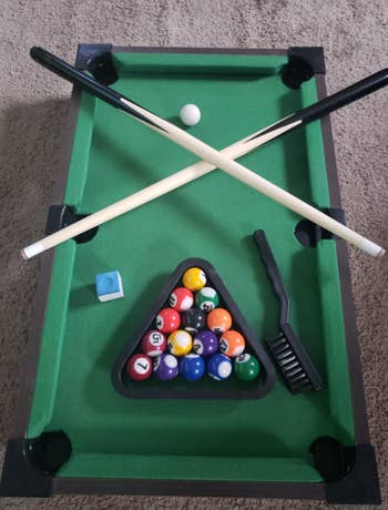 the pool table set up 