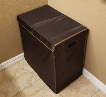 Reviewer image of brown hamper with lid closed