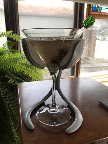 reviewer using the chiller with a martini glass