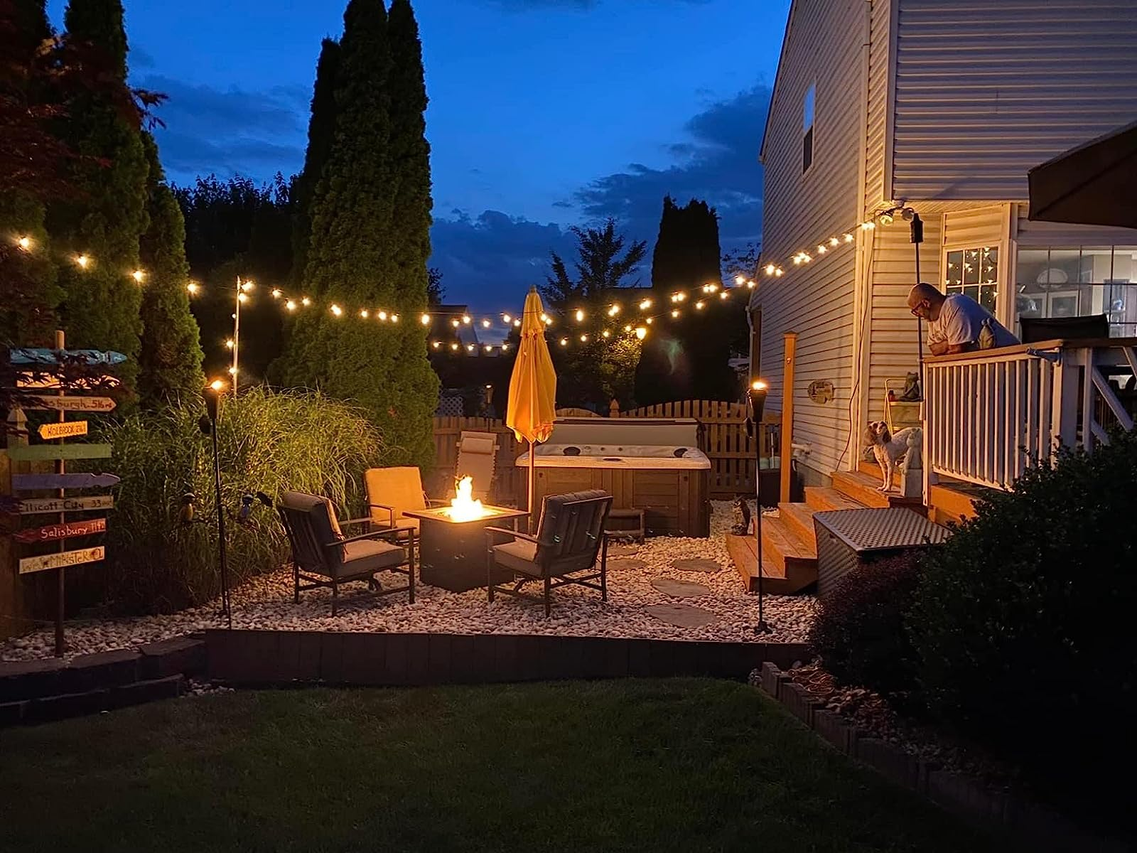 reviewer's backyard abstraction  decorate with the drawstring  lights