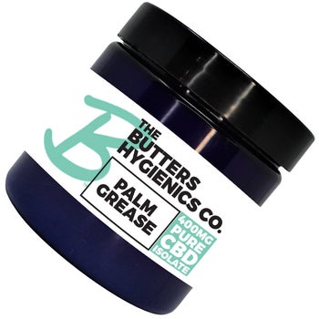 Navy blue and white tub of lubricant