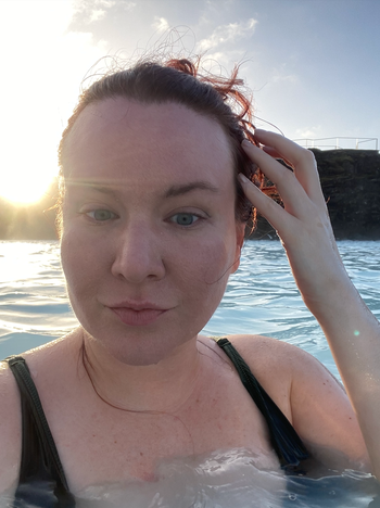 close up of the writer in the blue lagoon