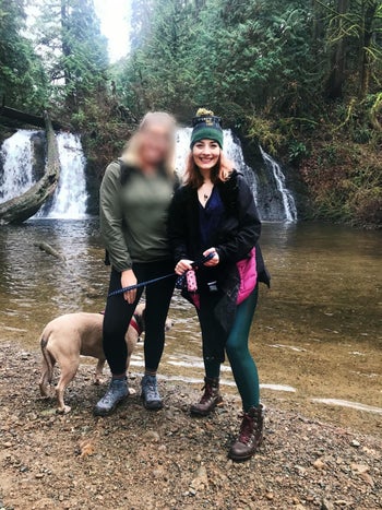 reviewer photo on hiking trail wearing waterproof boots