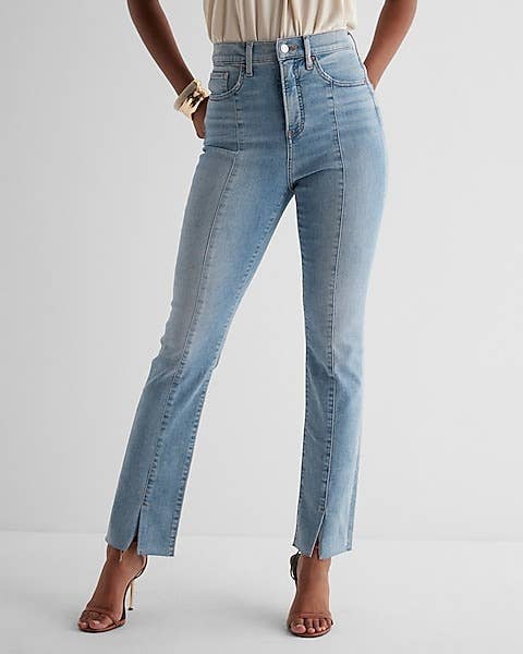 model in light wash jeans