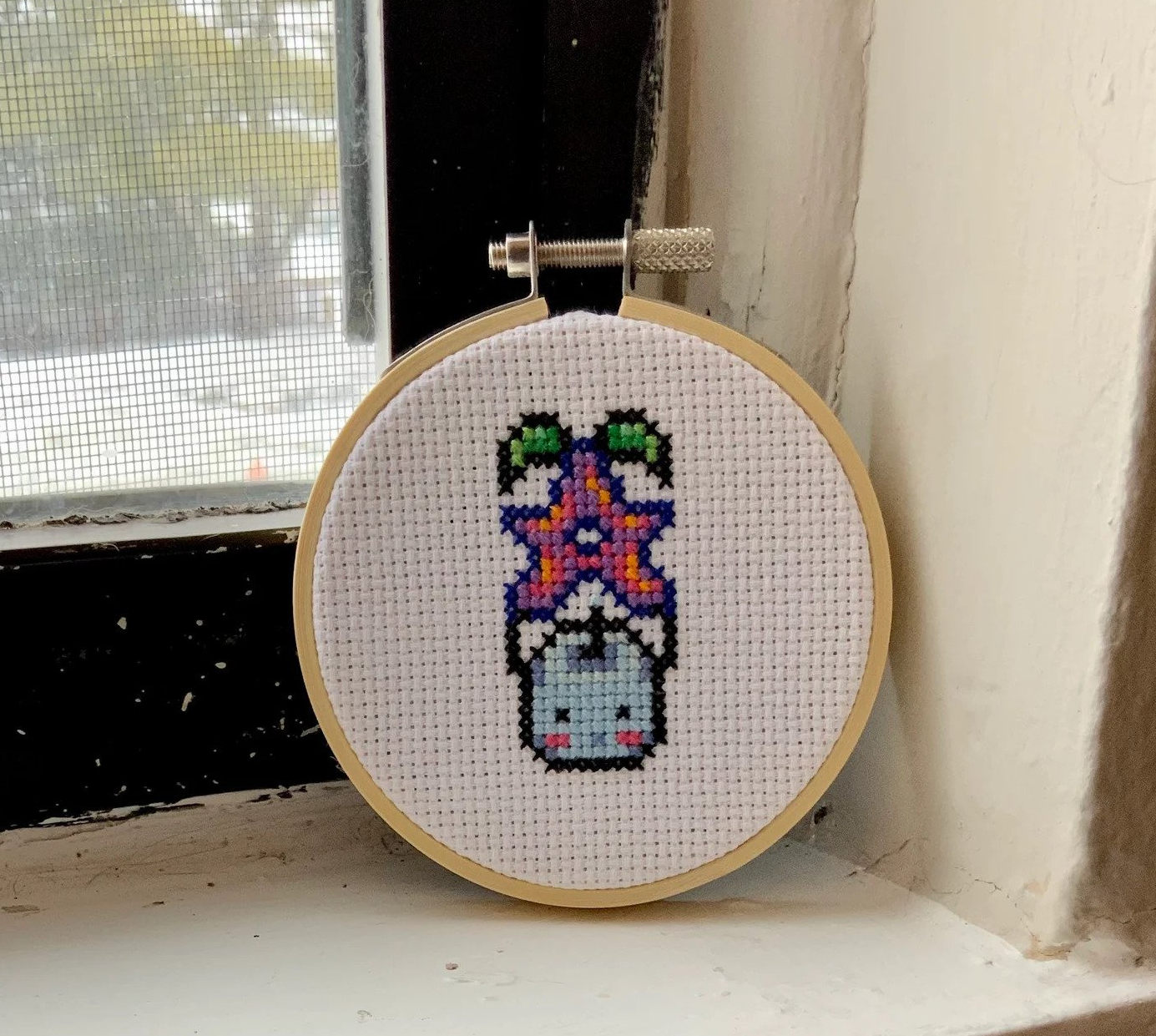 My first cross stitch! I saw so many people crafting Junimos that