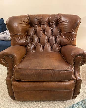 reviewers shiny chair that looks new after using leather conditioner