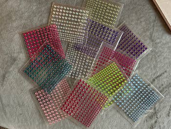 my packs of rhinestones spread out