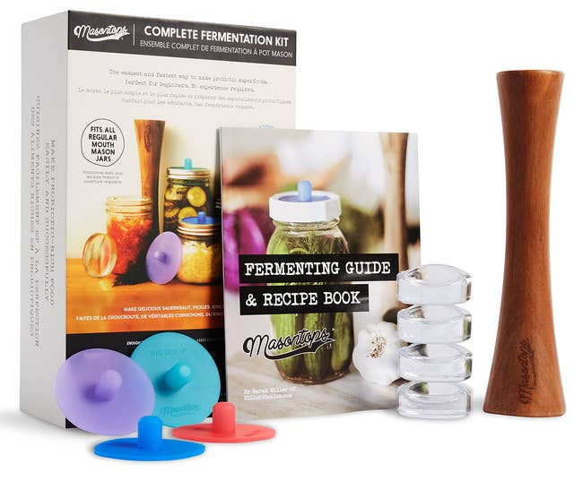 Complete fermentation kit with tools, lids, and look publication for location fermentation