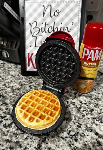 reviewers waffle maker with a waffle in it
