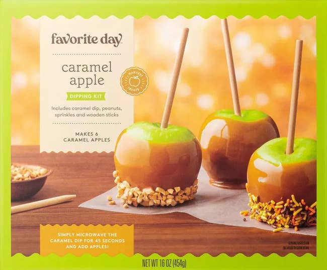 the caramel apple kit with caramel covered apples on it