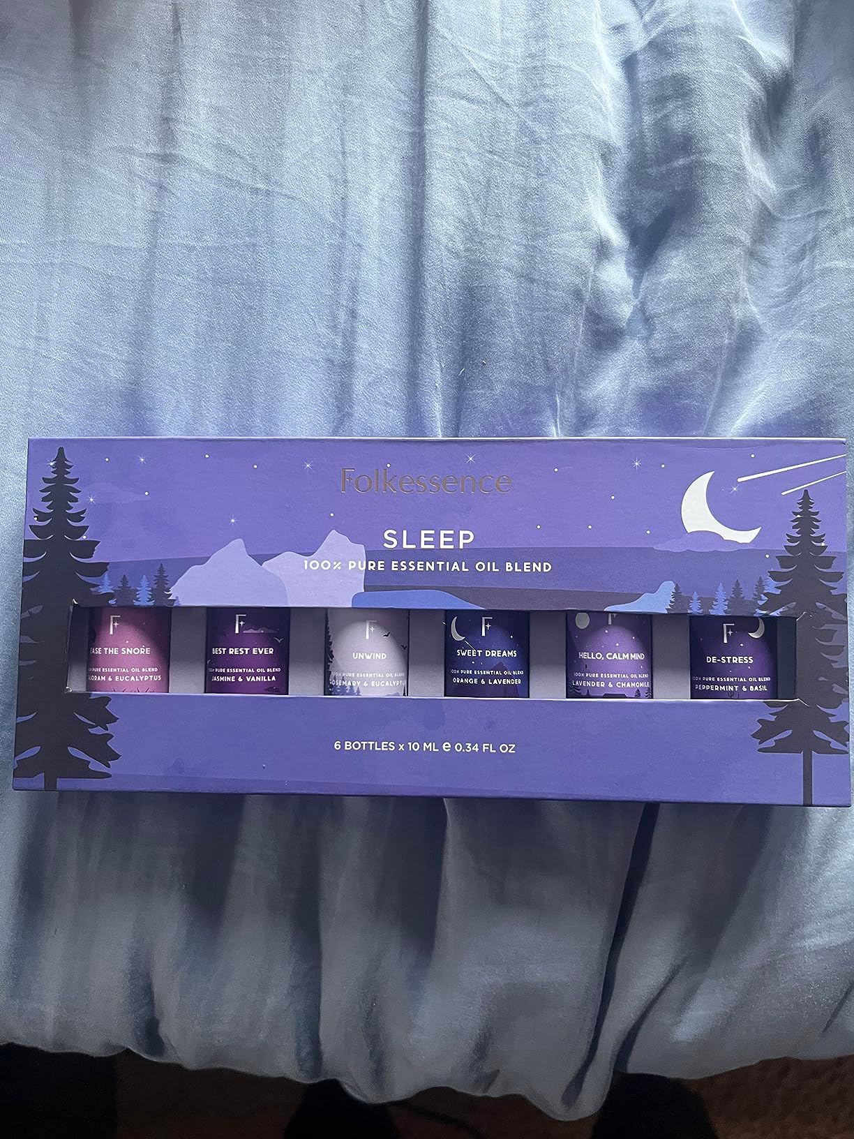Box of six indispensable  lipid  blends for slumber  from Folkessence, featuring scents similar  
