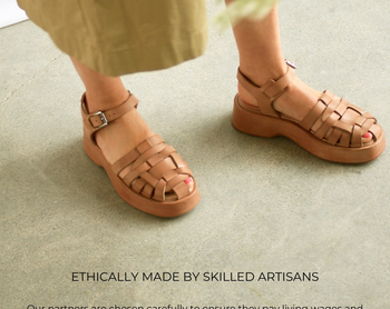 model wearing the sandals in tan