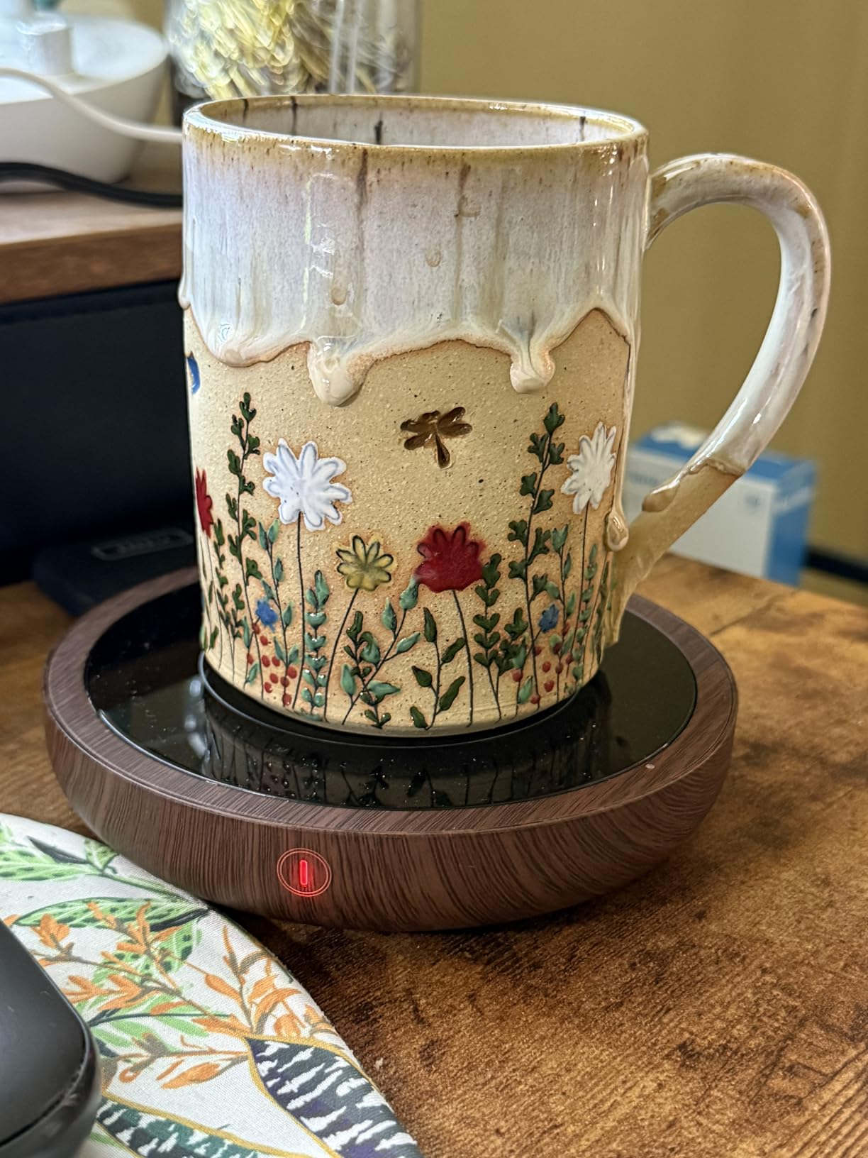 ceramic flora mug connected  the warmer