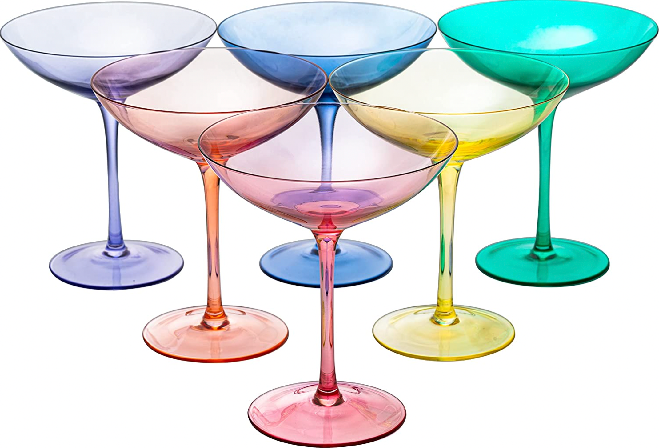 the set of six multicolor coupe glasses
