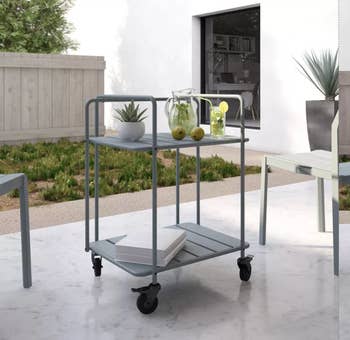 The cart in gray with plants and decor